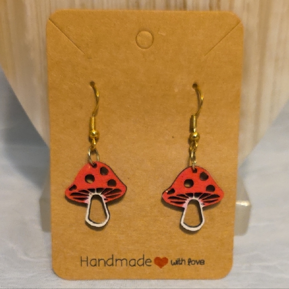 Handmade Red Mushroom Earrings for Kids